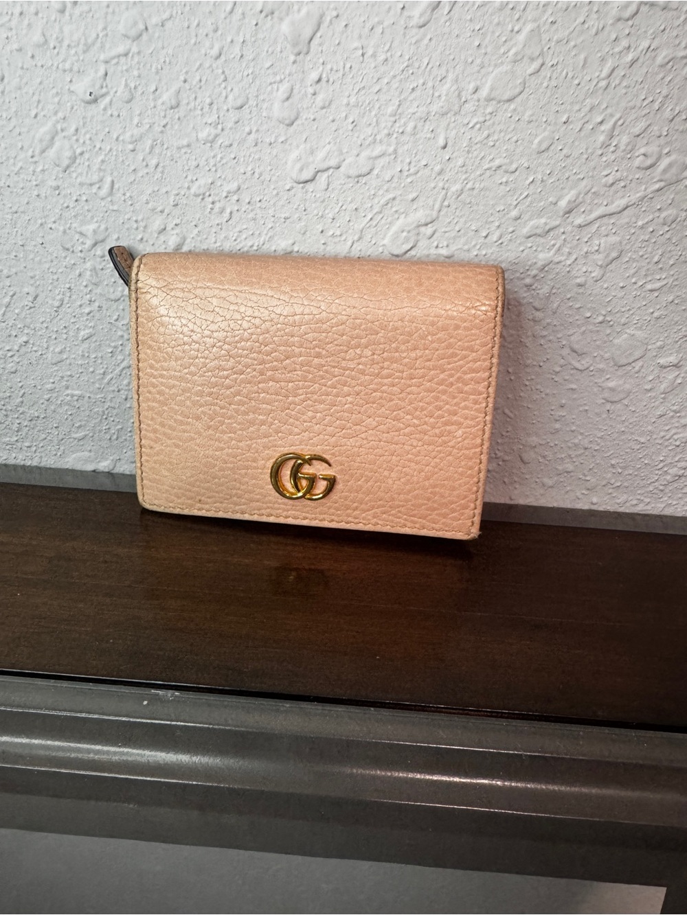 Gucci Light Pink Marmont Pebbled Leather Wallet with Gold GG